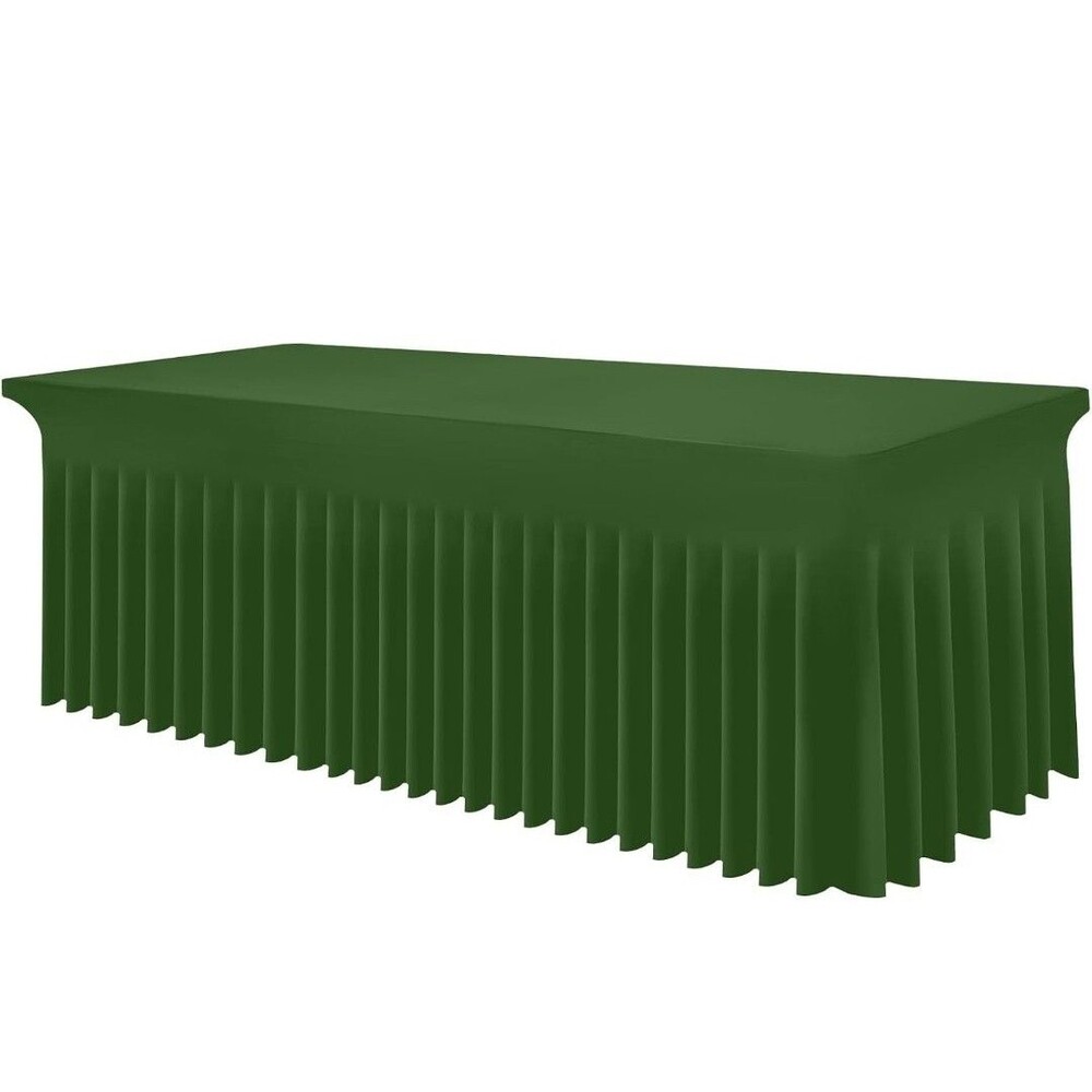Olive Green Spandex Stretchy Tablecloth For 6ft Rectangular Table With Ruffles